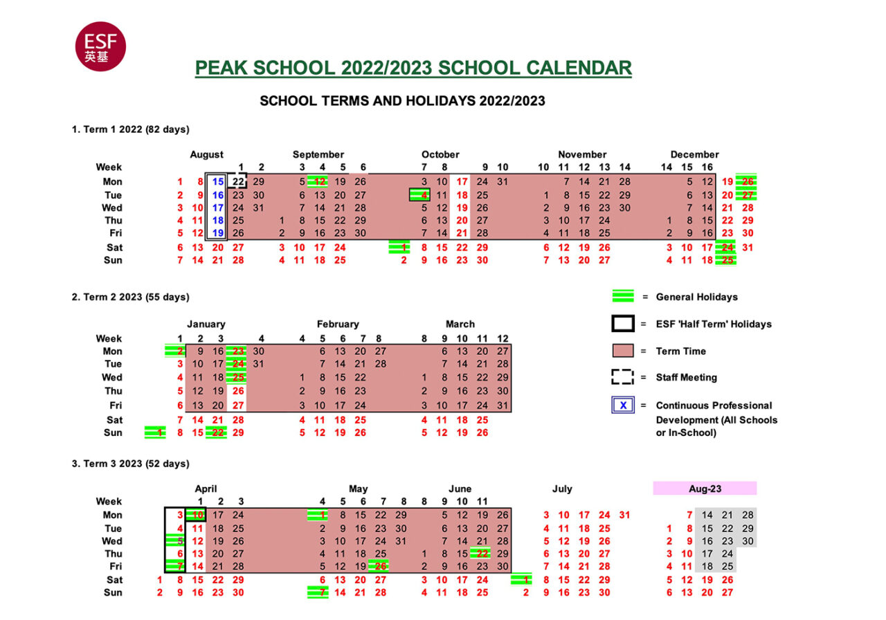 Peak School ESF Calendar Peak School ESF