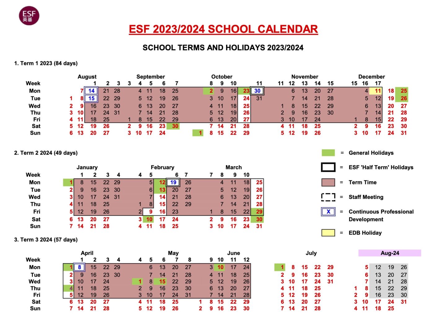Calendar Peak School ESF